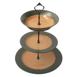 Flat Black Sand Cupcake Dessert Stand 3-Tiered Plate Vintage